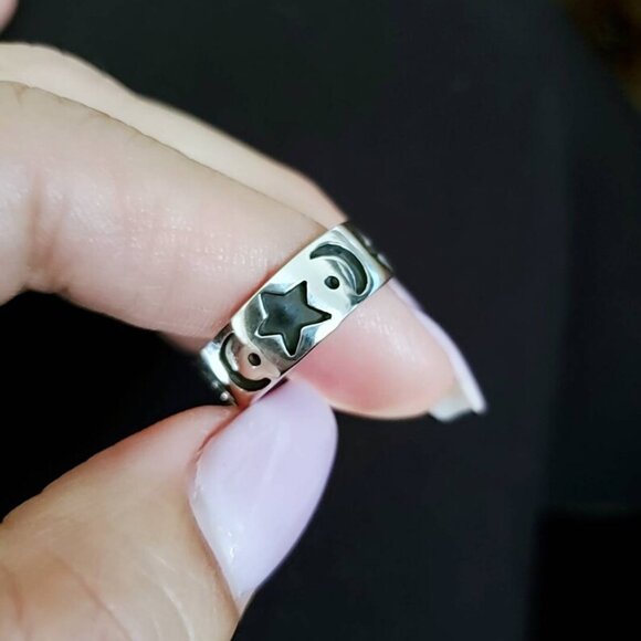 Moon Star Ring Band, Celestial Ring, Crescent Ring, Sterling Silver Women Ring, - Picture 4 of 9